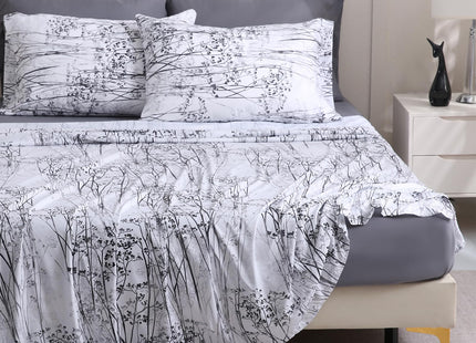 LONAVA Botaincal King Size 6 Pcs Sheet Set, Breathable Microfiber Deep Pocket Deep Grey Fitted Sheets, Comfy & Breathable Patterned Flat Sheets,4 Gentle Soft Pillowcases, Winter Forest
