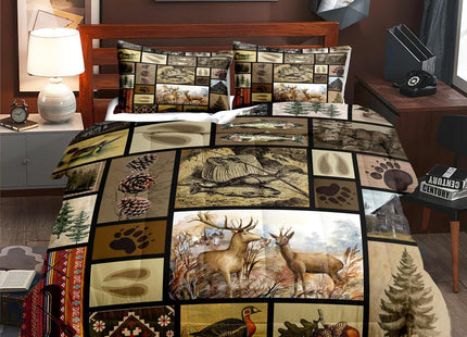 LUVIVIHOME 3PCS Rustic Lodge Comforter Set Full Size, Fish Bear Deer Cabin Bedding Set for Men, Forest Animals Elk Moose Duck Wildlife Hunting Fishing Farmhouse Country Patchwork Quilt, 2 Pillow Shams
