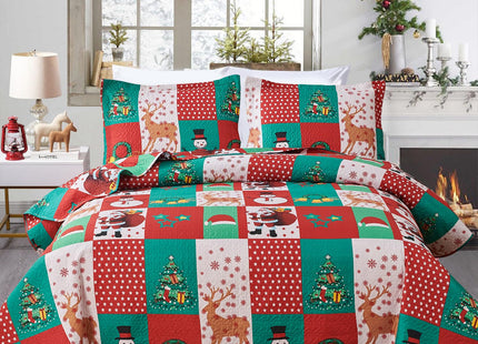 Smuge Christmas Bedspread Quilt Sets Twin Size - Nordic Cabin Rustic Wildlife Reindeers Elk Red Plaid Snowflake Snowman Winter Holiday Coverlet Bed Set Xmas Bedding Sets Throw Blanket Bedroom Decor