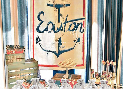 RIGHTA TECH Nautical Goodie Bags Nautical Gift Treat Bags Drawstring Gift Bag Nautical Anchors Boat Favor Bag for Wedding Birthday Party Hawaiian Luau,Summer Sailor Party Decorations Navy Blue Red
