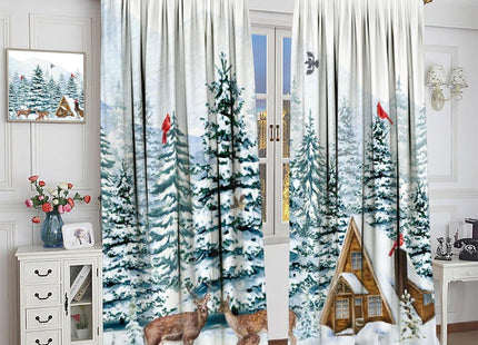 Nanacur Winter Forest Curtains, Nature Snowy Forest Scenery Rustic Country Deer Cardinal Xmas Pine Tree Window Treatments for Farmhouse Kitchen Bedroom Living Room, 42" W X 45" L, Decor