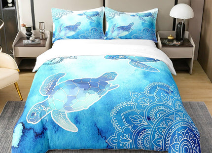 Castle Fairy 100% Nature Cotton Sea Turtle Duvet Cover Full Size for Teens Youth,Wild Flowers Mandala Comforter Cover (Not Comforter),Neon Blue Tie Dye All Season Super Soft Bedding Bedroom Decor