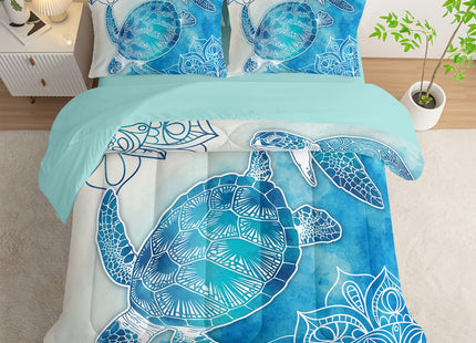 HOSIMA 7Pcs Sea Turtle King Comforter Set Ocean Themed Animal Bedding.