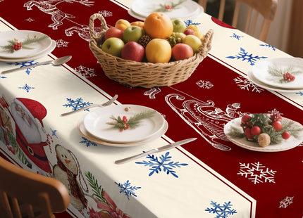 Hexagram Christmas Tablecloth Rectangle 52x70 Inch, Red Snowman Tablecloth