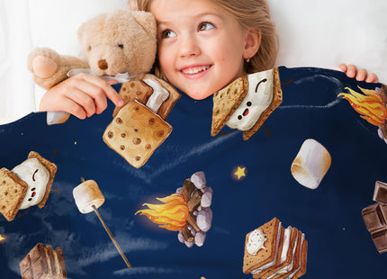Smores Marshmallow Throw Blanket, 50 x 60 in Campfire Flannel Blanket