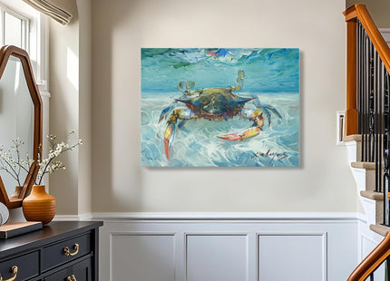 JZLDZS Large Ocean Life Blue Crab Wall Art, Teal, 24x32 Inch Framed