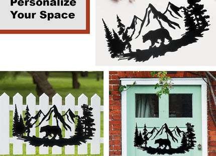 Vivegate Bear Wall Decor – 17.5”X9” Bear Wall Art Decorations for Cabin Hunting Pine Tree Cabin Lodge Metal Wall Decor