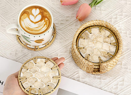 Coastal Coasters Set of 6, Boho Coaster Set with Holder, Fish Scale