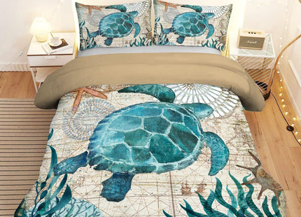 MUSOLEI Ocean Comforter Set Turtle Comforter Set, Sea Turtle Bedding Collections Soft for Teen Boys Turquoise Ocean Themed Mediterranean Style Printed Design Quilt Set Twin Size Comforter Sets（Twin）