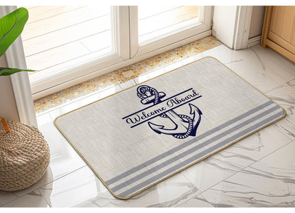 Nvotell Welcome Aboard Nautical Door Mat - Coastal, Boat Floor Mats, 17x30 Inch Indoor/Outdoor