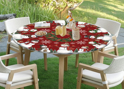 Christmas Snowman Round Fitted Tablecloth with Elastic for 36-40" Tables
