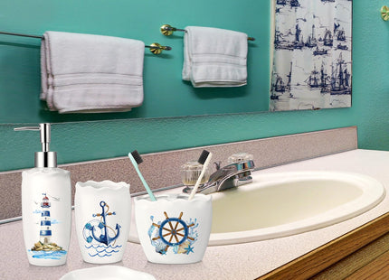 Newtay 4 Pcs Nautical Bathroom Accessories Set, Ceramic Coastal Decor