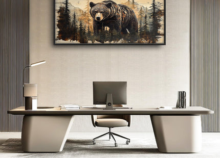 Trulave Framed Large Cabin Bear Wall Art Decor for Living Room 60''x30''
