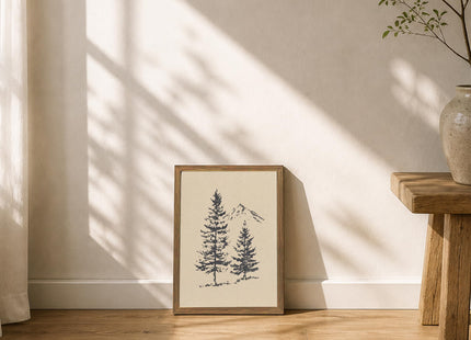 Pine Tree Wall Art Minimalist Mountain Nature Canvas Print Cabin Wall Decor