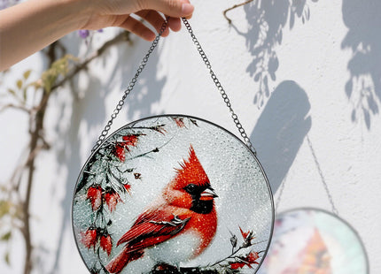 Stained Glass Window Hanging, DOUHASU 8 Inch Cardinal Stained Glass Suncatcher Ornement, Window Decor, Sympathy Gift, Cardinal Gifts for Women