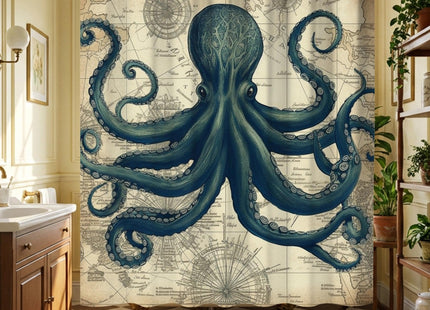 TSLOVER Vintage Nautical Octopus Steampunk Shower Curtain 72x72 Inches