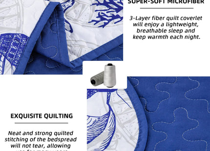 DJY Ocean Coastal Quilt King Size, 3 Pcs Seahorse Bedspread Coverlet Set