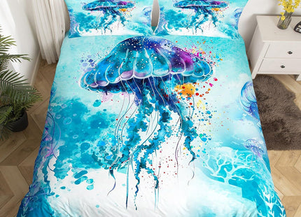 Feelyou Jellyfish Bedding Set Twin Ocean Comforter Cover Set for Girls Sea Creature Underwater World Duvet Cover Breathable Marine Life Sealife Bedspread Cover Room Decor Aquatic Animal Quilt Cover