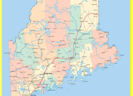 Map Of Maine Style A - 20x30 - Laminated Wall Map Poster for Homes, Classrooms and Offices - Vivid Colors, Easy to Read, Clean Layout