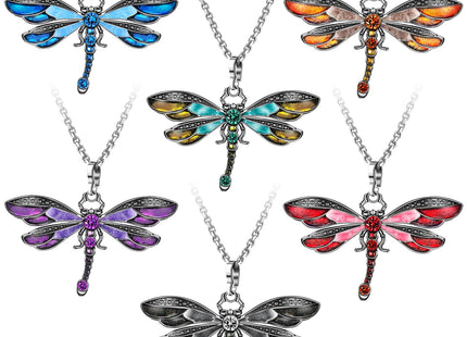Sureio 6 Pcs Dragonfly Necklace for Women, Enamel Pendant,Dragonfly