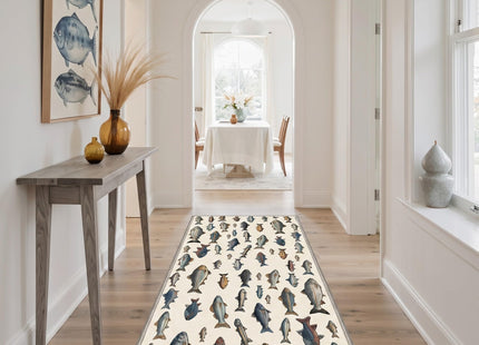 Bavni 2x5 Fishing Runner Rug, Washable Vintage Cabin Fish Runner