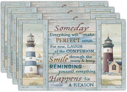 Lighthouse Placemats Set of 4 Nautical Lighthouse Table Mats Washable Place Mats for Home Party Indoor Kitchen Dining Table Decoration 12x18 Inch
