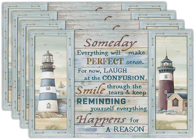 Lighthouse Placemats Set of 4 Nautical Lighthouse Table Mats Washable Place Mats for Home Party Indoor Kitchen Dining Table Decoration 12x18 Inch