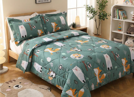JSD Green Forest Animal Kids Comforter Set Twin Size