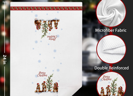 DAYOUER Merry Christmas Squirrel Kitchen Dish Towels, Squirrel Lover Gifts, Winter Holiday Xmas Squirrels Decorative Hand Tea Towels for Bathroom Kitchen, 16x24 Inches