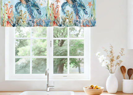 Zedliyu Sea Turtle Valance for Windows,Window Treatment Curtains Rod Pocket Sheer Small Short Valance for Kitchen Bathroom Laundry Basement,42Wx12L inch,Nautical Starfish