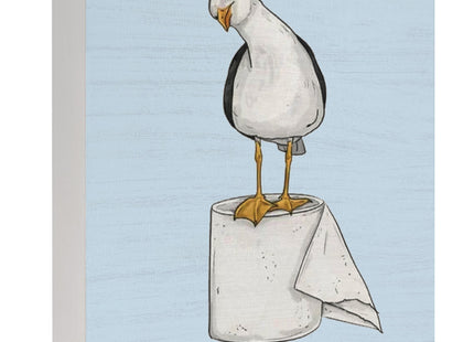 VIIJJUE Seagull Beach Bathroom Decor, Seagull Wooden Box Signs Coastal Decor, Funny Wood Signs for Bathroom Restroom Toilet Counter Shelf , 5x5 Inch（Blue）