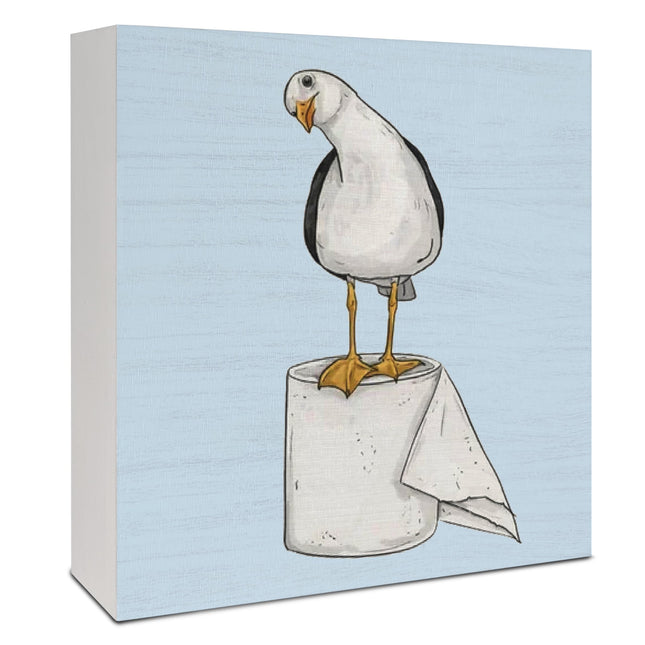 VIIJJUE Seagull Beach Bathroom Decor, Seagull Wooden Box Signs Coastal Decor, Funny Wood Signs for Bathroom Restroom Toilet Counter Shelf , 5x5 Inch（Blue）