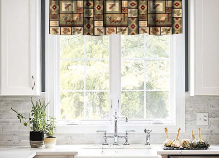 Djaby Vintage Country Lodge Curtains, Rustic Bear Deer Plaid Splicing Valance Curtain for Living Room Bedroom Cafe 54x18inch