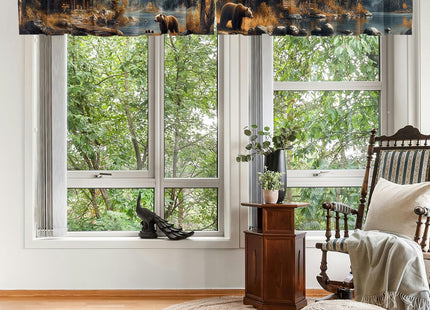 Bear Curtain Valance for Windows 2 Pack Lodge Cabin Rustic Farmhouse Wild Animal Rod Pocket Printed Curtain Valances Short Tier Curtains for Kitchen Living Room Bathroom Bedroom 54 x 18 Inch