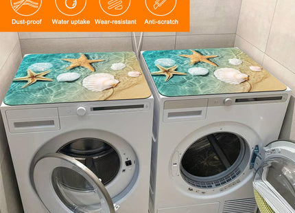 Starfish and Seashell on Beach Washer and Dryer Covers for the Top,Washing Machine Dust Cover Pad Anti-slip Absorbent Protector Mat for Washer Dryer Home Decor,23.6"x19.7"