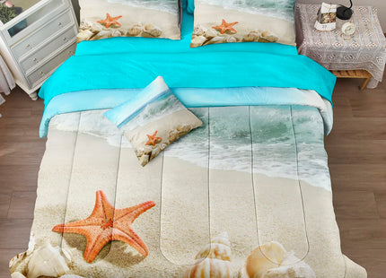 Bedbay Beach Comforter Set 8 Pcs Queen Bed in a Bag Coastal Bedding Ocean Beach Themed Bedding Set Queen Comforter with Sheets Turquoise Seaside Starfish Quilt Set (Aqua,Queen)