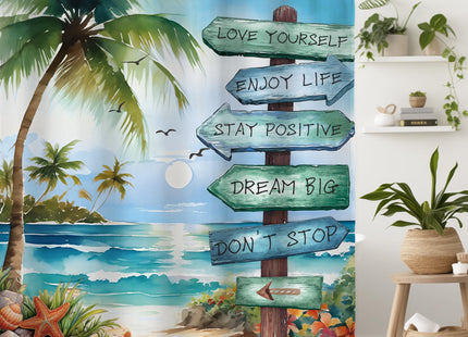 Beach Ocean Coastal Nautical Positive Quotes Bathroom Shower Curtain Set