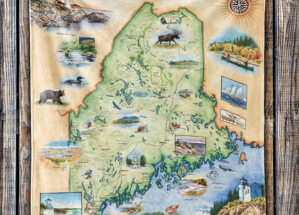 Xplorer Maps Maine Fleece Blanket | 58" x 50" Throw Blanket | Hand-Drawn Original Art |