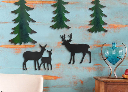 Limygus 5 Pieces Deer Pine Forest Metal Wall Art, Indoor Outdoor Hanging Decor for Bedroom Office Home