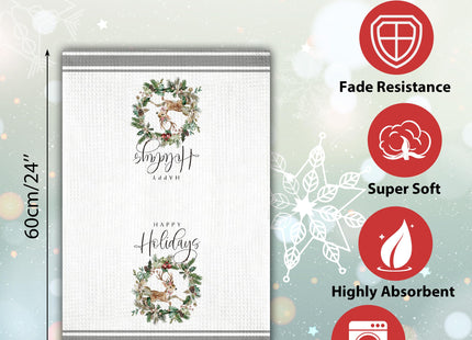 Geuro Christmas Kitchen Towels Set of 2, Xmas Tree Dish Towel 16x24 Inch Rustic Christmas Wreaths Reindeer Bath Hand Towel, Farmhouse Winter Kitchen Tea Towels Decorative for Home