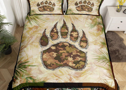 Erosebridal Camo Bear Paw Bedding Set Twin Camouflage Wild Animal Comforter Cover Nature Woodland Tree Branch Camo Duvet Cover for Kids Boys Teen Men,Wildlife Bedspread Cover with 1 Pillow Case