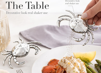 Mud Pie Crab Salt and Pepper Shaker Set, Silver 3 1/2" x 2 1/2"