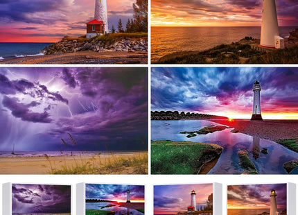 Puzzles for Adults 4 Pack 1000 Pieces, Talacre Lighthouse Jigsaw Puzzles, Nature Landscape Scene Lightning Beach Travel Challenging Puzzle Perfect for Family Activity Game Night Gifts Home Decor