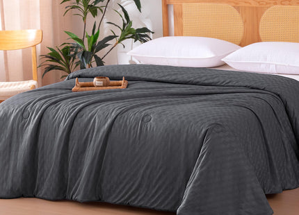 Amazon Basics Cooling Comforter, Soft Lightweight Waffle Weave Blanket for Hot Sleepers, Summer & All Season Bedding to Keep Cool for Night Sweats, 90"x90", Queen, Dark Gray