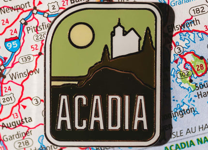 Vagabond Heart Acadia Pin - Acadia Souvenir - Hard Enamel Lapel Badge Maine Souvenir - Metal Travel Acadia National Park Pin for Backpack Jacket Hat - Collectible for Travelers Men Women - 1.25" Inch Rubber Clutch Back