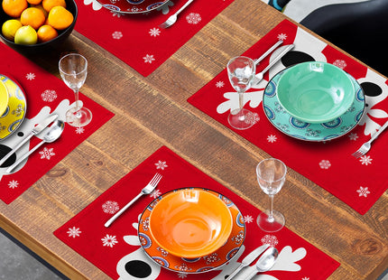Lvhompro Xmas Placemats Set of 4 Cute Reindeer Holiday Snowflake Cloth Place mats Dining Table Place mats Machine Washable Heat-Resistant Table Mats for Kitchen Home Decor