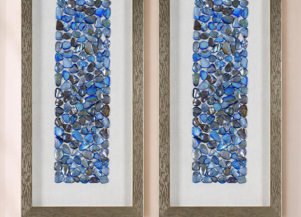 American Art Decor Blue Seashell Mosaic 3D Textured Wall Art, 2 Piece Set – Vertical Panels with Champagne Frame, Coastal Nautical Beach Theme Decor, 8.75" x 17.75"