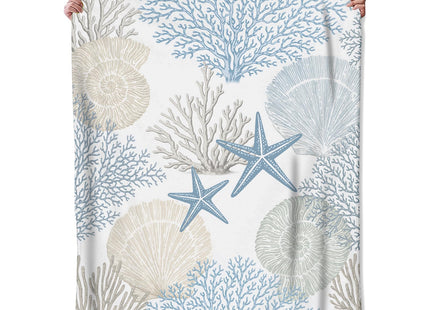 VODRM Nautical Beach Flannel Throw Blanket 50x60 Inch, Blue Beige Coral Seashell Starfish Ocean Decor, Soft Sea Fleece Blankets for Sofa Couch Bedroom, Coastal Home Decorative Gifts for Marine Lovers