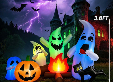 SEASONBLOW 6Ft Long Halloween Inflatable Ghost Campfire Outdoor Decoration