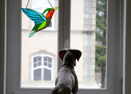 Hummingbird Stained Glass Window Hangings, Birds Stained Glass Decorations,Bird Suncatcher for Window Decor Hummingbird Gifts for Mom,Bird Lovers